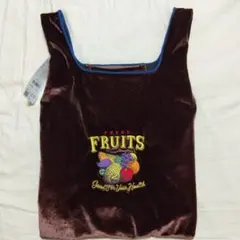 未使用♥フルーツ刺繍　ベロア調　ブラウントートバッグ