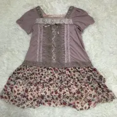 axes femme フローラルデザイン 半袖ひざ丈ワンピース ローズ 薔薇 M