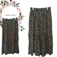 【サマンサモスモス】花柄ロングフレアスカートウエストゴム左右ポケット【F】黒系