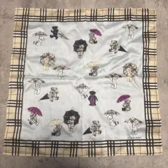 BURBERRY バーバリー クマと傘のハンカチ 水色　ノバチェック 大判