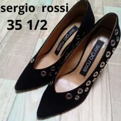 sergio rossi　35 1/2　パンプス　スエード　スタッズ　Ｖカット