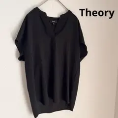 Theory セオリー 半袖 ギャザー ブラウス ブラック フロントリボン S