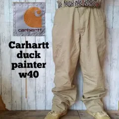 カーハート ダック地 ペインターパンツ ベージュ w40 フェード ロゴパッチ