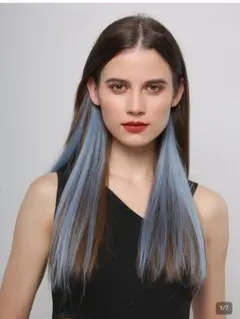SHEIN ロングエクステ　HAIRCUBE クリップイン　　ブルー ヘアピースのサムネイル