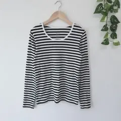 【無印良品】ボーダーカットソー 長袖 ロンT クルーネック ストレッチ抜群（M）