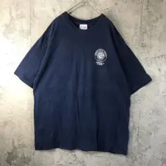 Y4526古着　Tシャツ バックプリント　紺　90s Y2K