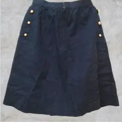 【М】希少✨90s 昭和レトロ　紺色　金ボタン 刺繍　丈プリーツスカート