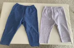 キッズレギンスセット デニムブルー(90cm)、チェック(100cm)