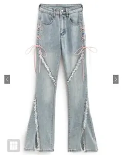 GRL リボンフリンジフレアスリットデニム[ks001]