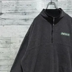 【最高デザイン】刺繍ワンポイントロゴ ゆるだぼ レトロ ハーフジップ フリース