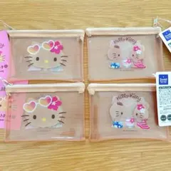 ハローキティ 日焼けキティ　透明ポーチ 4個セット　フラットポーチ