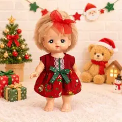 メルちゃんサイズハンドメイド服 크리스마스 원피스 とリボンのセット