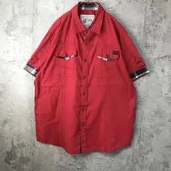 B1080古着　シャツ　半袖　赤　90s Y2K
