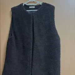 ダークブラウン フリースジャケット ノーカラー