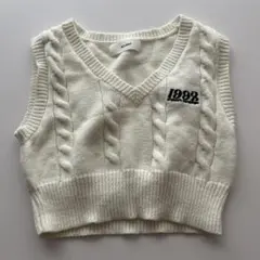 ACLENT ニットベスト ホワイト 1998刺繍