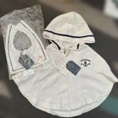 ホワイト フード付き ポンチョ とスタイ のセット80サイズ