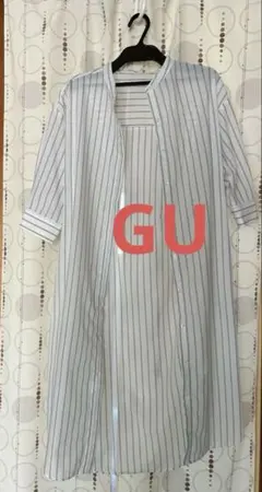 GU ストライプ柄 バンドカラー ワンピース（S）のサムネイル
