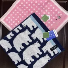 ケイトスペード、紺くま、ピンクドットロゴ刺繍　タオルハンカチセット