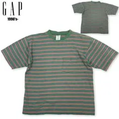 90年代 OLD GAP オールドギャップ 白タグ マルチボーダー ポケ付T M