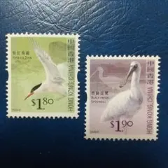 海外　外国切手　中国香港の切手 鳥の切手 ２種 未使用美品