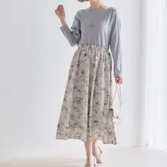 grove ニット 花柄 ドッキングワンピース M