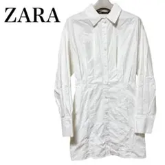 ZARA ザラ シャツ チュニック XS 長袖 コットン ホワイト ウエスト切替