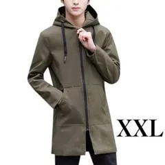 コート メンズ ロング ジャケット XXLフード付き 防風 グリーン　アウター