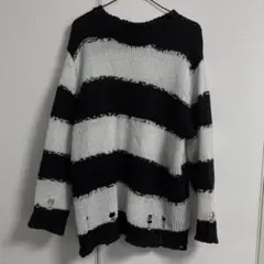 Y2K ボーダーニットセーター 長袖 ブラック・ホワイト