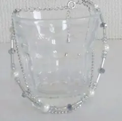 パールビーズとチェーンの2連ブレスレット　No.004