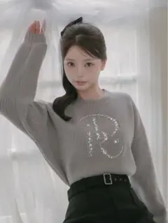 Darich DRビジューボリュームリブニットトップス グレー