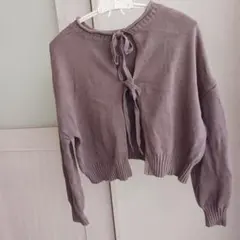 前後2way リボンニット ブラウン Earth ニットカーディガン セーター