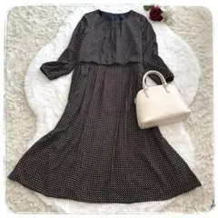 【White Joola】総柄ワンピース ロング丈 七分袖 上品 フレア M相当のサムネイル