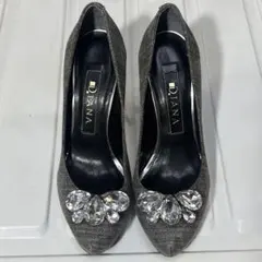 ダイアナ 22cm デニム素材 ラメヒール10cm ビジュー パンプス