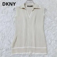 ダナキャランニューヨーク　DKNY　ノースリーブニット　ポロカラー　ベージュ