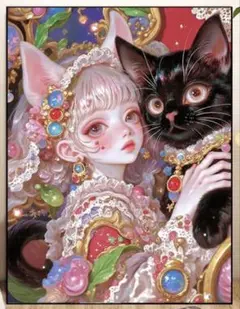 クロスステッチキット（少女と黒猫）