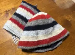 ストライプ柄マフラーと帽子セット