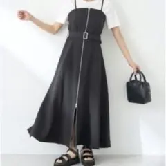 earth music&ecologyダブルジップキャミワンピース　黒　フリー