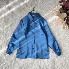 MAPLECINQ サテン長袖シャツ（7R）スカイブルー系　光沢感