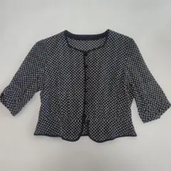 ノーカラークロップドジャケット 　白黒レース模様
