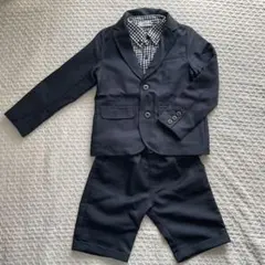 小学校入学！　スーツ3点セット　ネイビー フォーマルスーツ チェックシャツ付き