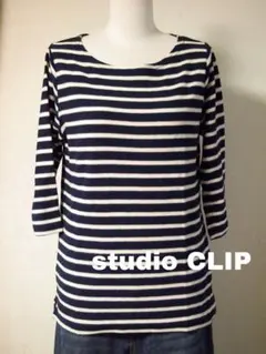 studio CLIP✱スリット付き7分袖ボーダープルオーバー