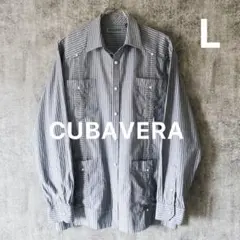 ✅90s【CUBAVERA】長袖キューバシャツLグレーストライプ