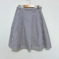 ブルー　ストライプ　膝丈　フレア　スカート　コットン　日本製