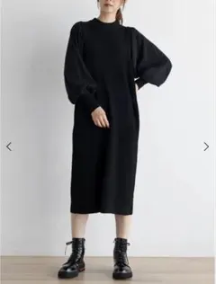 新品 MEDOC original リブニットワンピース 黒 異素材 ヤマダヤ