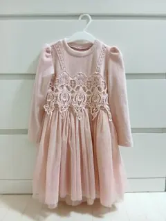 子供服 ピンク レース 長袖ワンピース 110～120cm