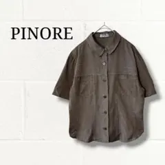 ピノーレ シルク100% 半袖シャツ ブラウン系 茶 PINORE 38のサムネイル