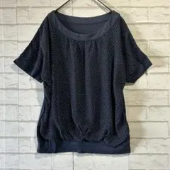 美品 Aylesbury 異素材ドット半袖カットソー（M）ネイビー きれいめのサムネイル