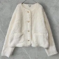 J.CREW ボアジャケット カーディガン 金ボタン アイボリー 白 Lサイズ