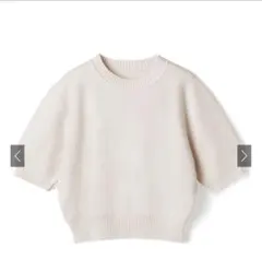 アイボリー 半袖ニット リブ編み