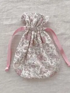 現品☆リバティ フェリシテピンクベージュ×くすみピンク×ワッペン コップ袋 現品☆リバティ フェリシテピンクベージュ×くすみピンク×ワッペン